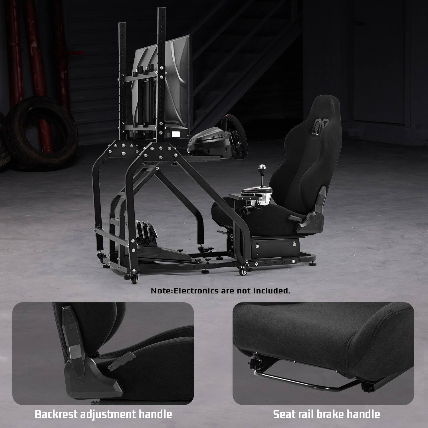 Note: Electronics are not included.

Backrest adjustment handle

Seat rail brake handle
