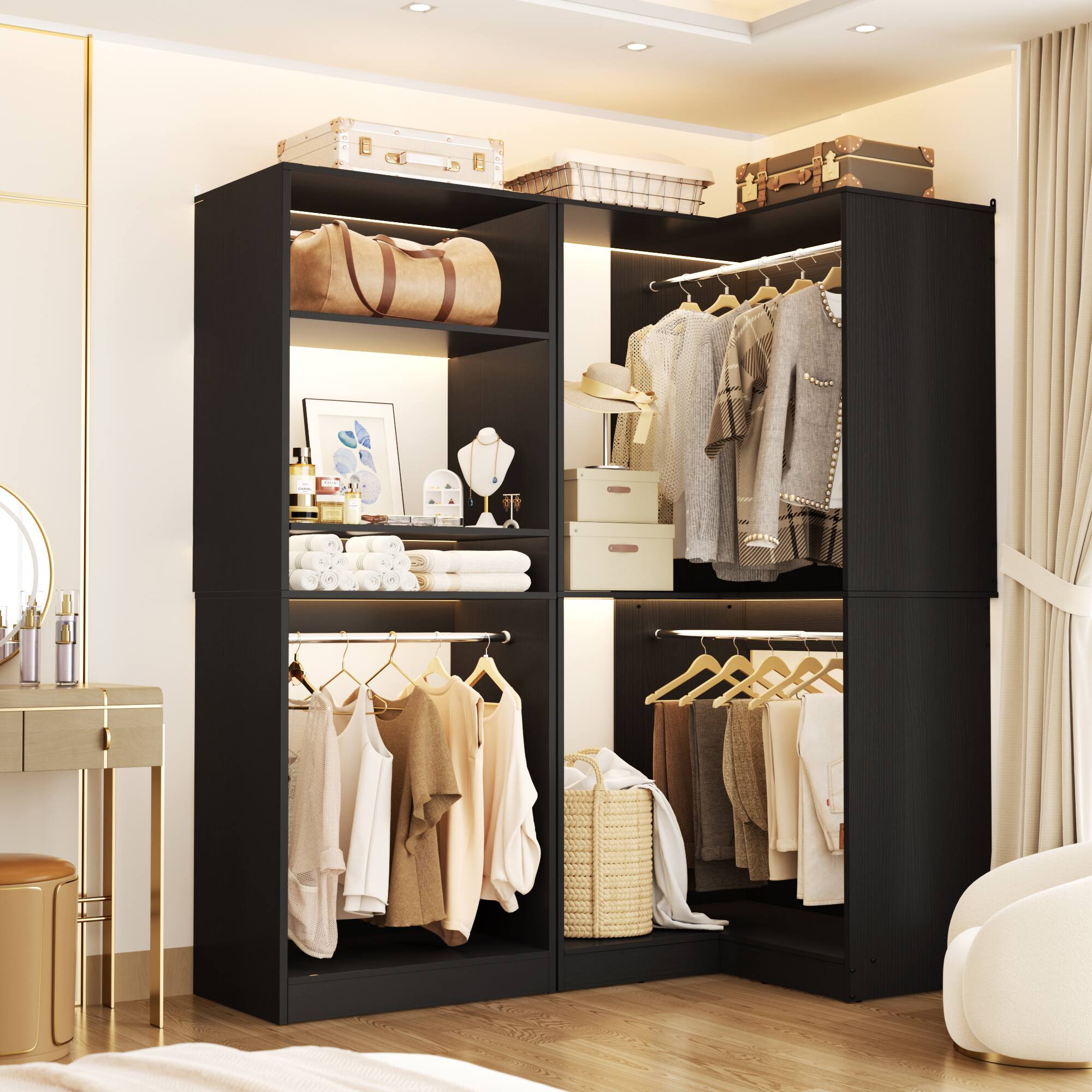 Alt View 3. Aheaplus - 56.5'' Freestanding Closet System Set of 2: Comes with 4 Hanging Rods, Adjustable Shelves, Sturdy - Black.