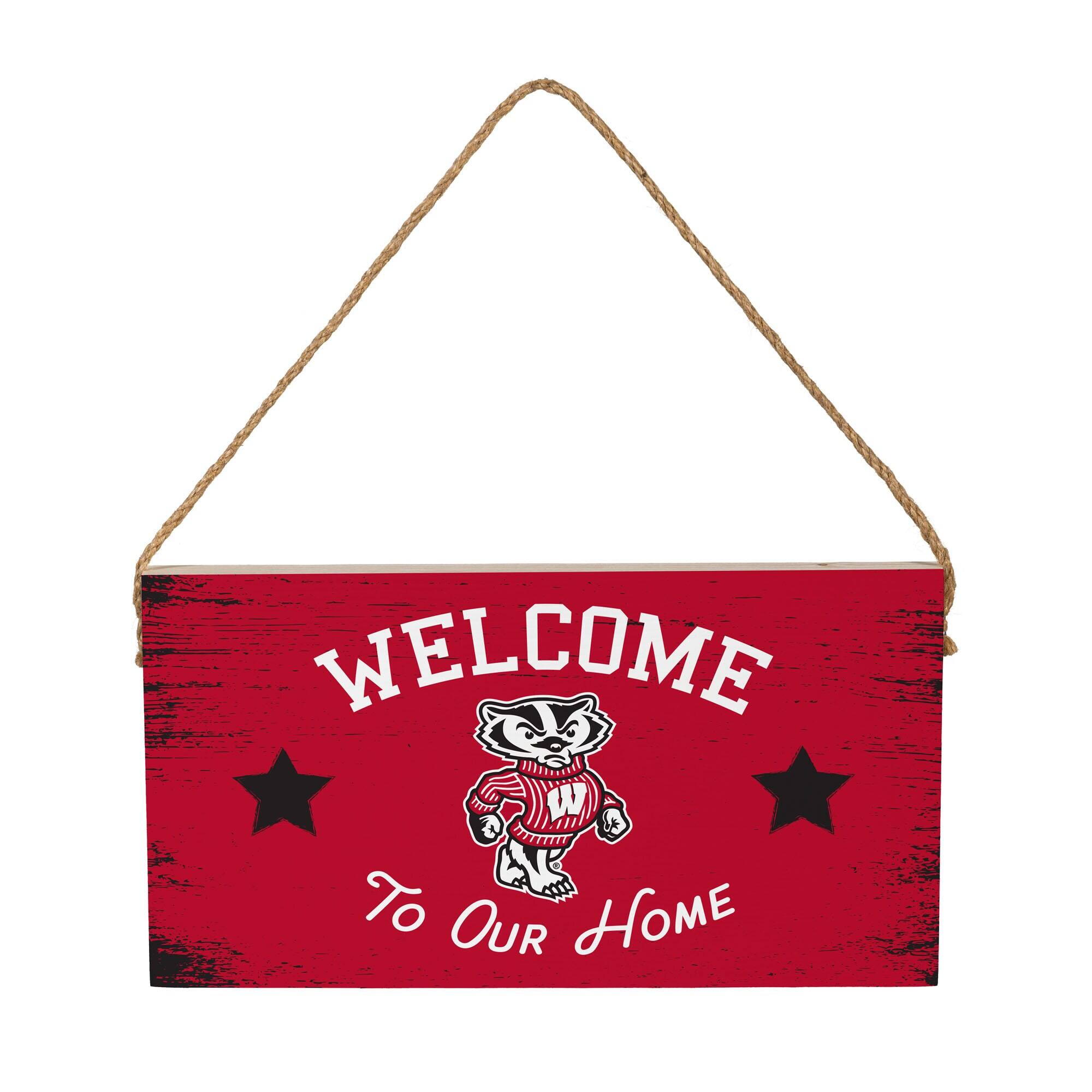 Wisconsin Badgers 6" x 11" Welcome Home Wood Wall Sign with Rope Hanger