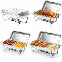 FOHERE - 4Pack 9.5QT Rectangular Chafing Dish Set, Stainless Steel w/Foldable Frame - Silver