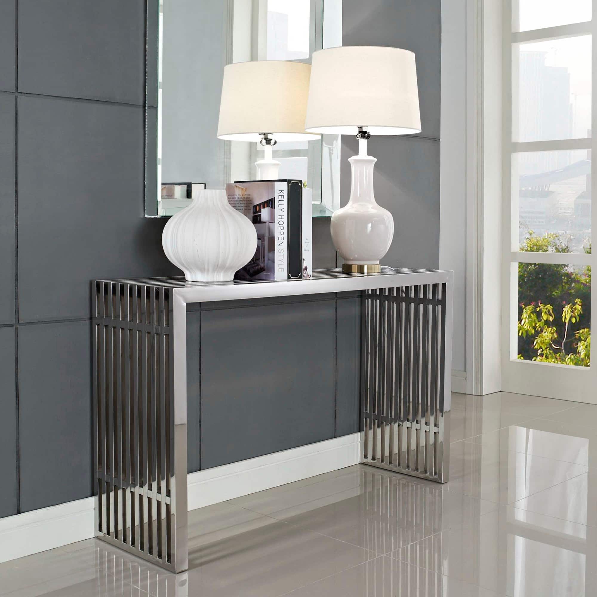 Gridiron Console Table by Modway - Silver