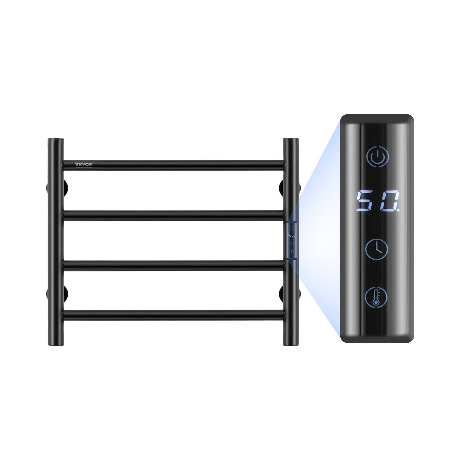 Front. VEVOR - 4 Bars Towel Warmer Rack, Wall Mounted Heated Towel Rack for Bathroom, IPX5 Waterpoof Towel Heater Rack - Black.