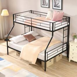 Trinkets Crazed - Twin Over Full Metal Bunk Bed with 2 Side Ladders,Heavy Duty Bunk Beds Frame - Black