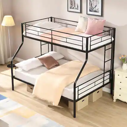 Front. Trinkets Crazed - Twin Over Full Metal Bunk Bed with 2 Side Ladders,Heavy Duty Bunk Beds Frame - black.