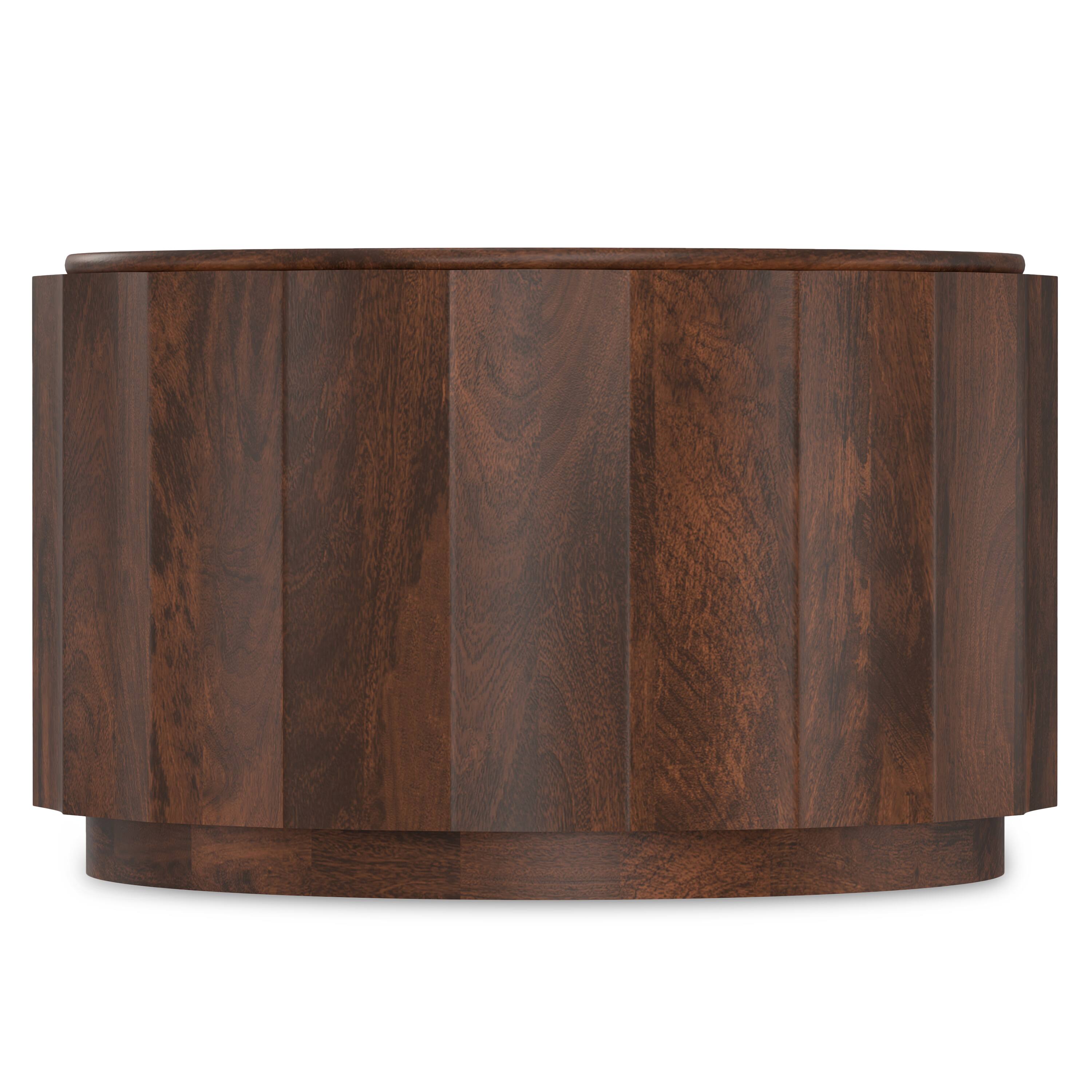 Left. Simpli Home - Trenton SOLID MANGO WOOD 32 inch Wide Round Contemporary Coffee Table in Walnut Brown, Fully Assembled - Walnut Brown.