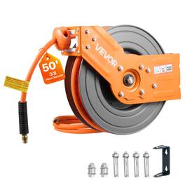 VEVOR - Retractable Air Hose Reel, 3/8 Inch x 50 FT Hybrid Air Hose Max 300PSI, Auto Rewind Air-Compressor Hoses Reel with 5 ft - Orange + Black