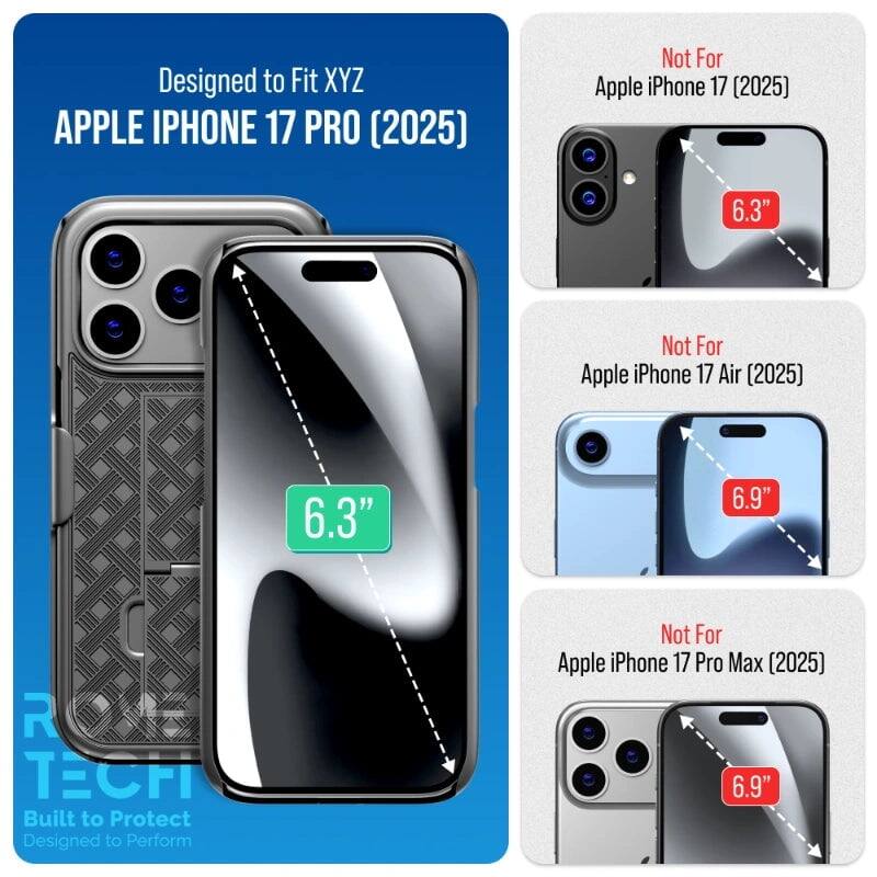 Designed to Fit XYZ APPLE IPHONE 17 PRO (2025)  
Not For Apple iPhone 17 (2025) 6.3"  
Not For Apple iPhone 17 Air (2025) 6.9"  
Not For Apple iPhone 17 Pro Max (2025) 6.9"  

Built to Protect  
Designed to Perform