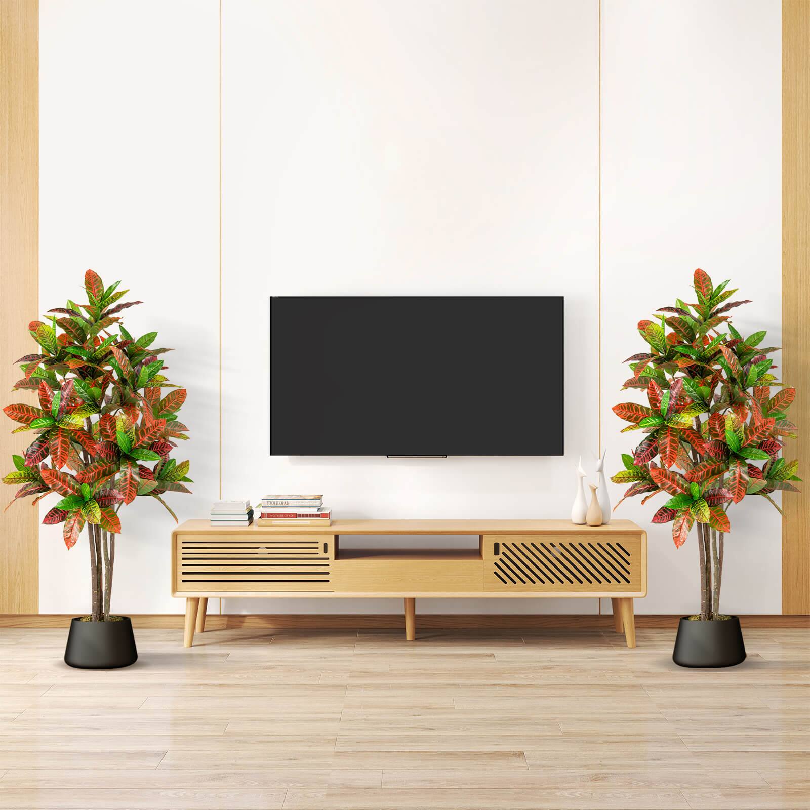 Alt View 4. Costway - Costway 5 FT Artificial Croton Plant w/ Multi-colored PEVA Leaves Solid Wood Trunk - Green,Red,Yellow,Brown.