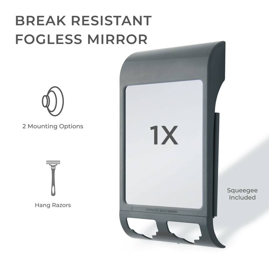 BREAK RESISTANT FOGLESS MIRROR

2 Mounting Options

1X

Hang Razors

Squeegee Included