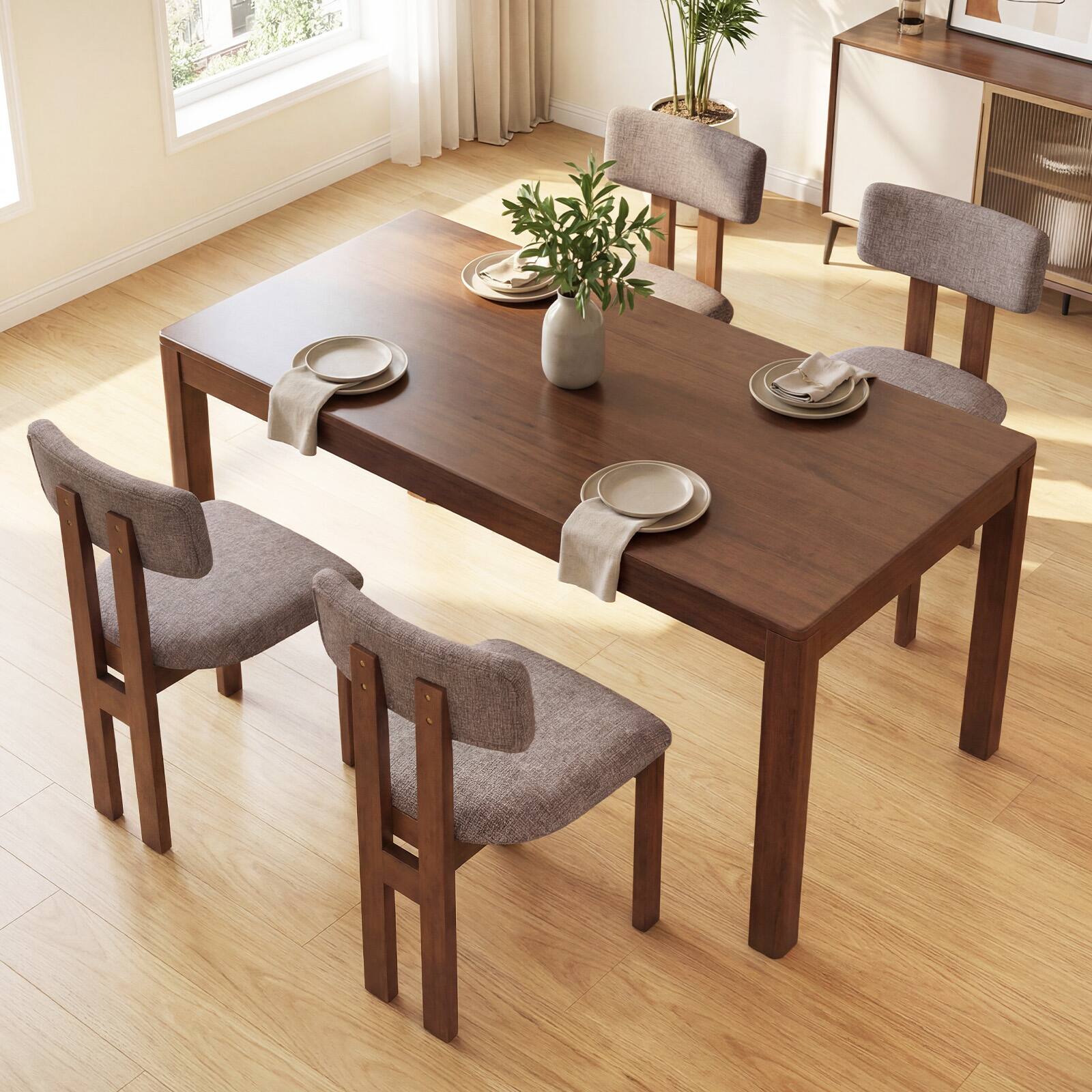 Alt View 1. Costway - Costway Dining Chairs Set of 4 Upholstered Kitchen Side Chairs with Curved Backrest - Walnut & Gray.