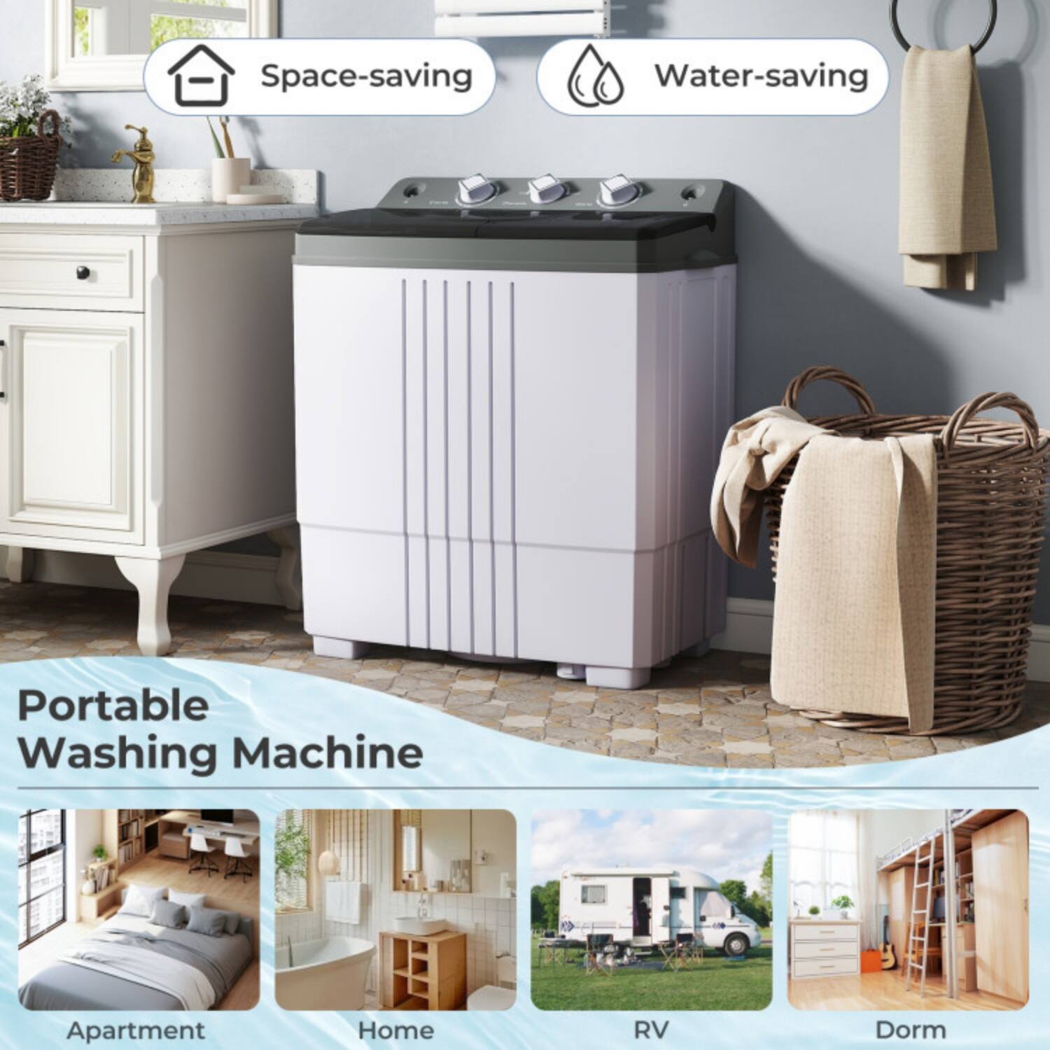 LUCKY ONE Freestanding Portable Washing Machine Washer with Built