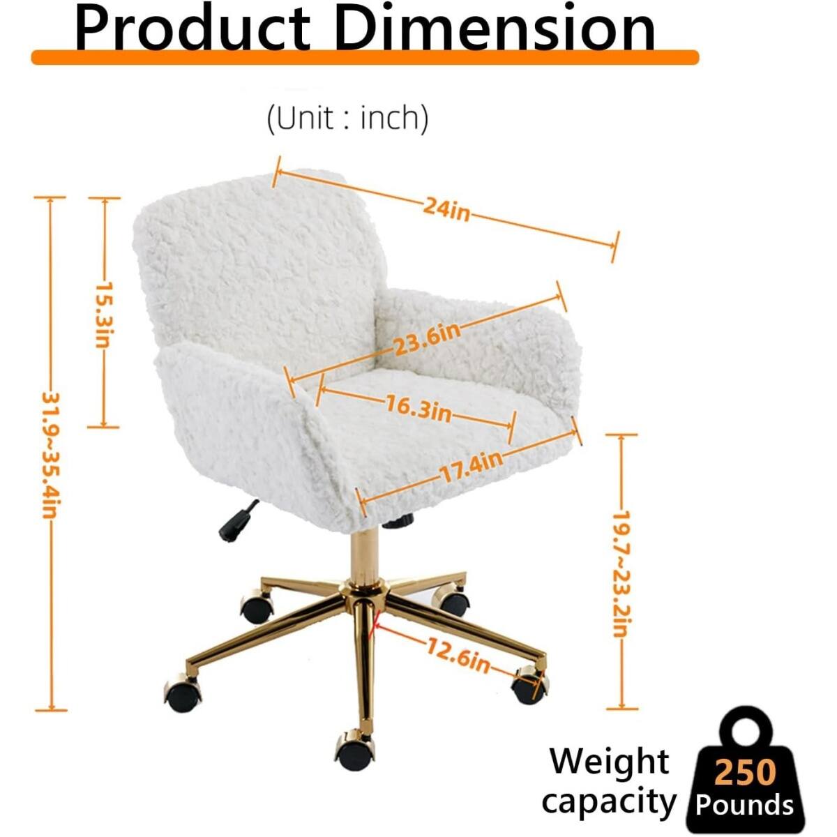 Product Dimension  
(Unit: inch)  
31.9~35.4in  
15.3in  
24in  
23.6in  
16.3in  
17.4in  
19.7~23.2in  
12.6in  

Weight capacity: 250 Pounds