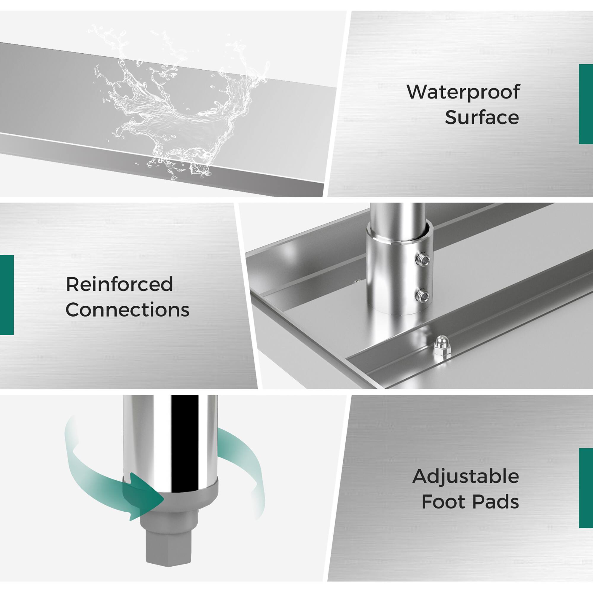 Waterproof Surface  
Reinforced Connections  
Adjustable Foot Pads