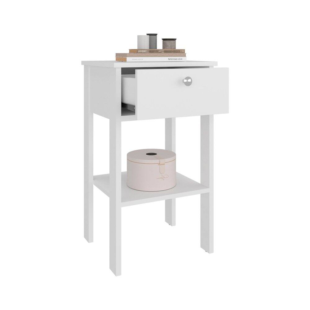 Alt View 1. TuHome - Newcastle Nightstand With One Drawer And Open Shelf, Modern Bedside Table, White - White.