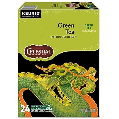 KEURIG GENUINE K-CUP PODS  
Green Tea  
FAIR TRADE CERTIFIED™  
CELESTIAL SEASONINGS  
CONTAINS CAFFEINE  
24 K-CUP PODS  
RECYCLABLE  
NET WT 7.4 OZ (209g)