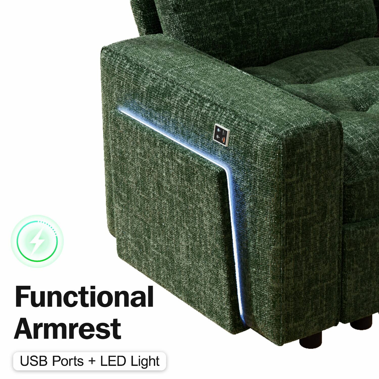 Functional Armrest  
USB Ports + LED Light