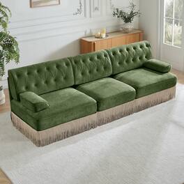 Anysun - 3-Seat Velvet Sofa - Pet-Friendly, Tassel Skirt, Button Tufted, Wood Base, Free Combination for Living Room & Bedroom - Green
