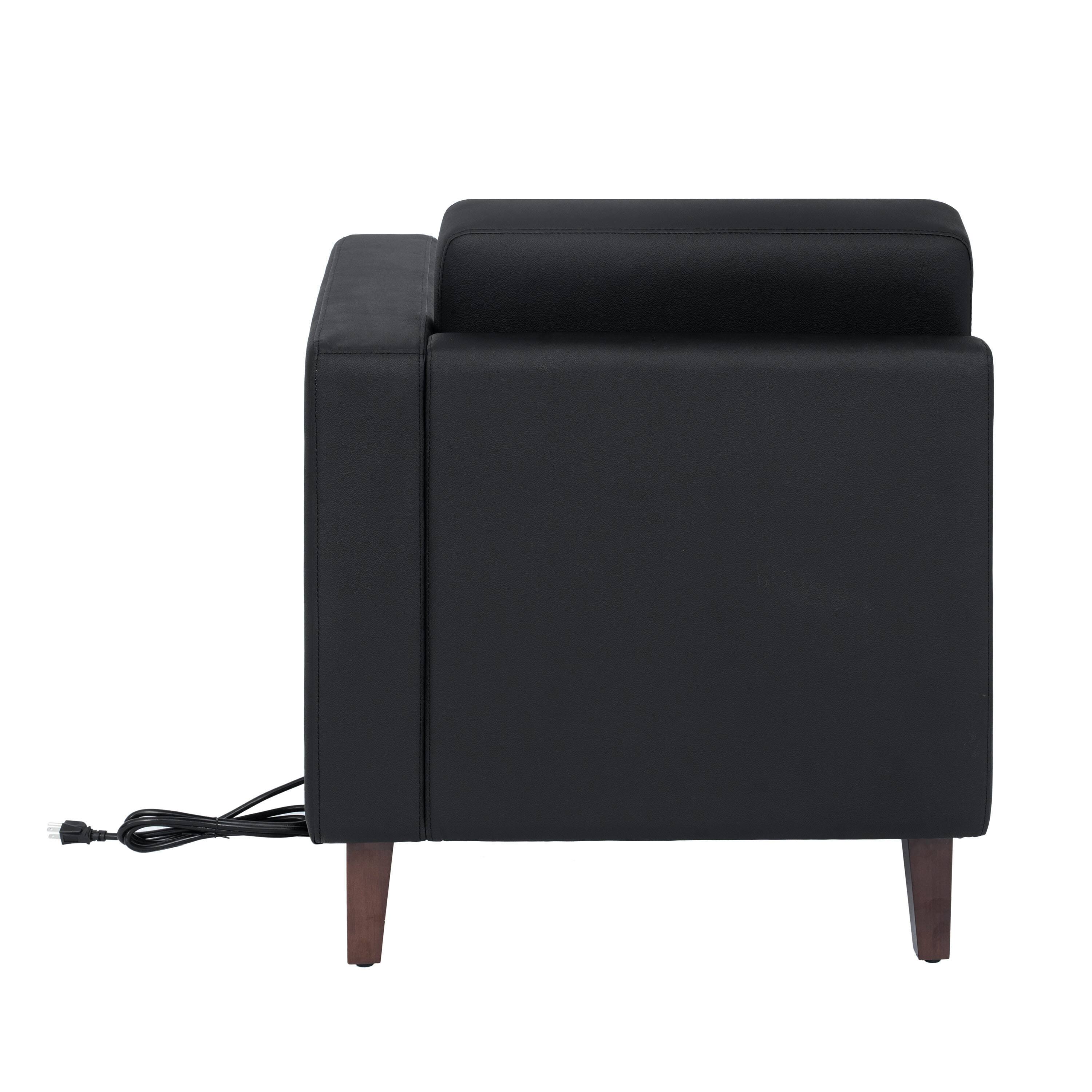 Back. Flash Furniture - HERCULES Artemis Black LeatherSoft Right Arm Reception Chair, 2 AC Outlets/1 USB/1 USB-C Ports and Wooden Walnut Legs wi - Black.