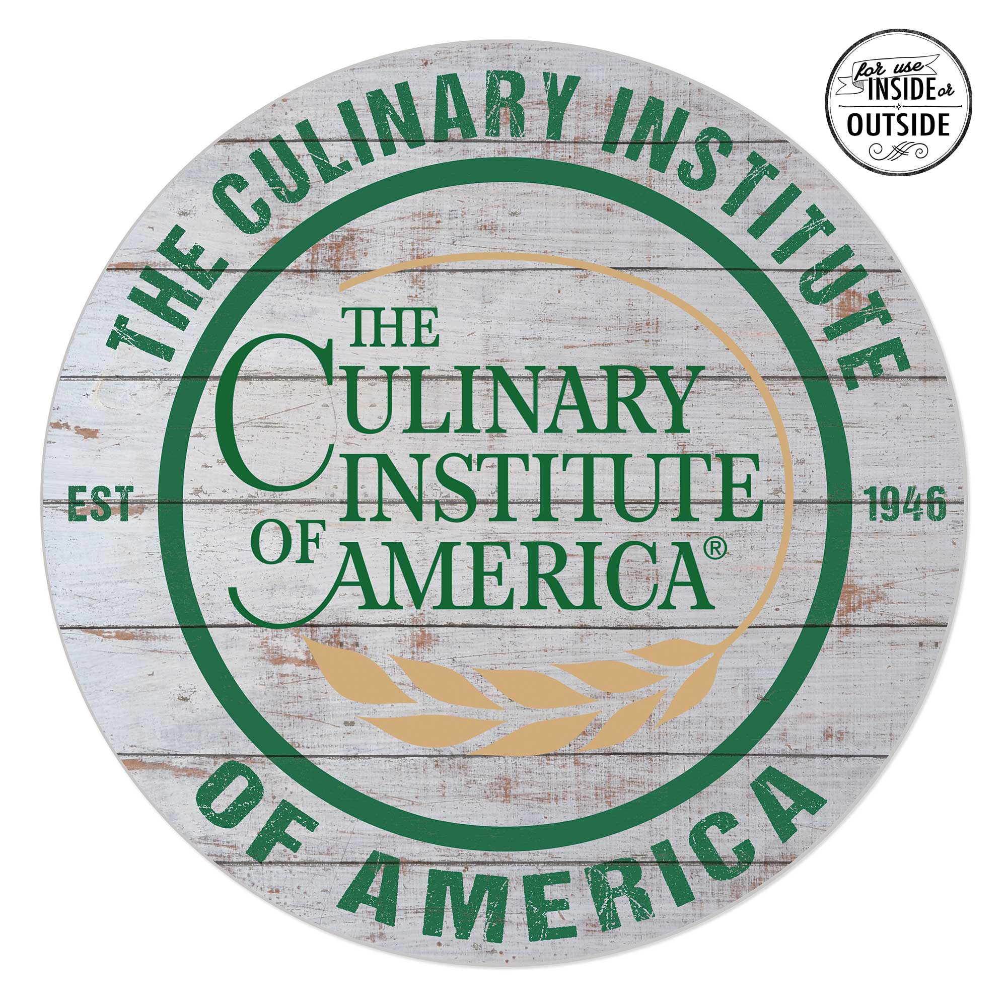 Culinary Institute of America Steels 20'' x 20'' Indoor/Outdoor Weathered Circle Sign