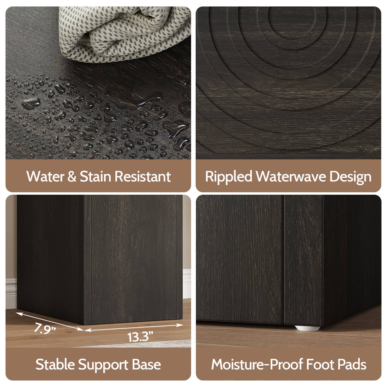 - Water & Stain Resistant
- Rippled Waterwave Design
- 7.9" x 13.3" Stable Support Base
- Moisture-Proof Foot Pads