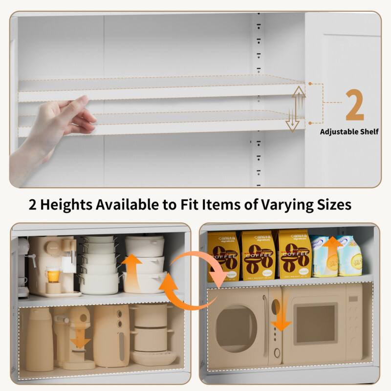 2 Adjustable Shelf  
2 Heights Available to Fit Items of Varying Sizes