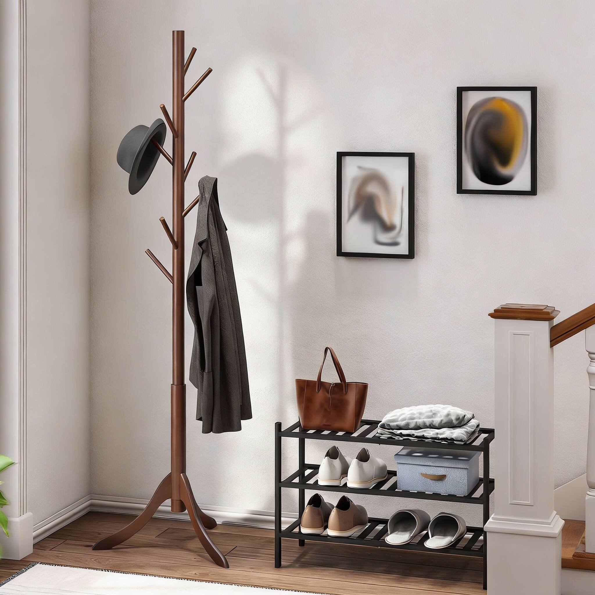 Alt View 2. Frangdom - Bamboo Coat Rack 8 Hooks Adjustable Height Tool-Free Assembly - Natural 18.4"D x 18.4"W x 69.3"H.