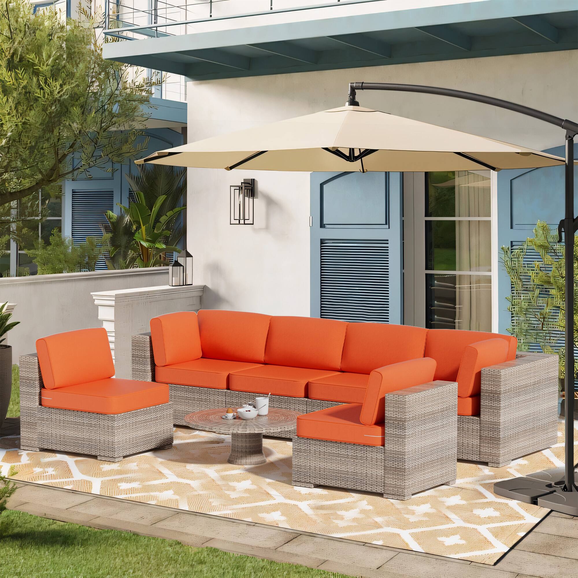 Angle. RYHNUYNE - 14-Piece Outdoor Patio Sofa Cushions,Orange Seat Cushion with Zipper, Water-Resistant Patio Furniture Cushion - Orange.