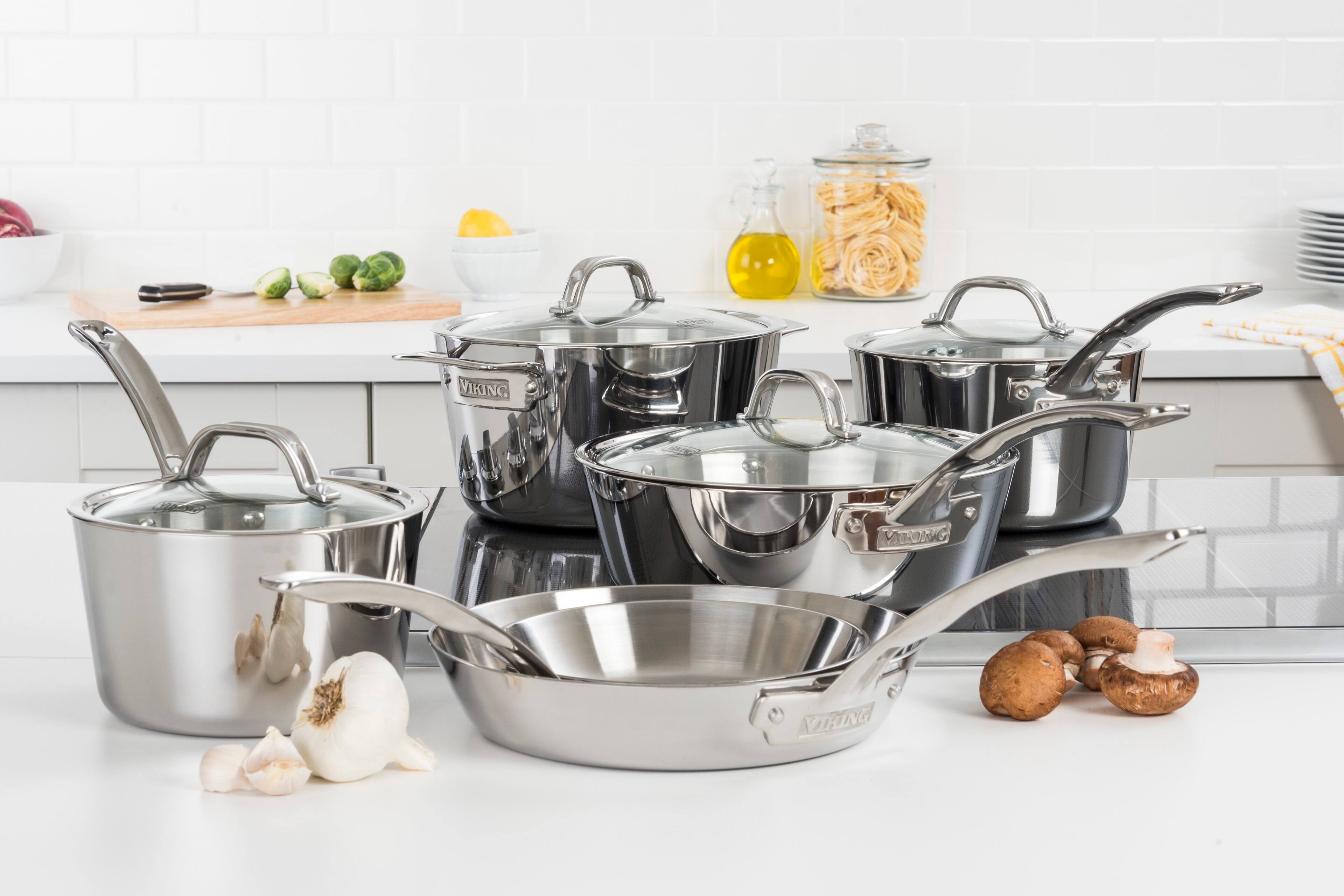 Alt View 33. Viking - Contemporary 3 Ply 10 Piece Cookware Set- Mirror - Stainless Steel.