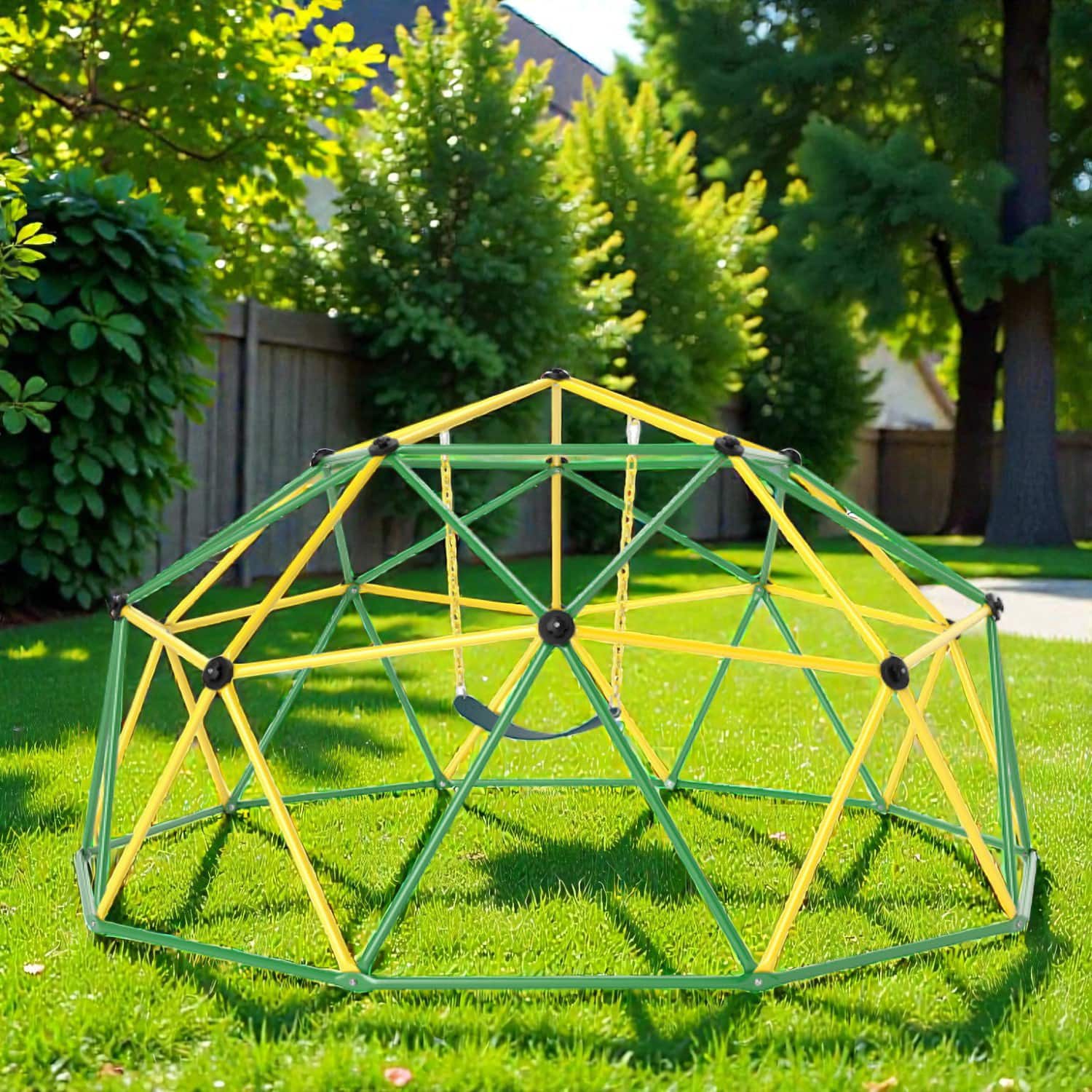 BreeBe - Sturdy 10’ Kids Dome Play Structure with Swing, Built for 800 lbs - Multicolor