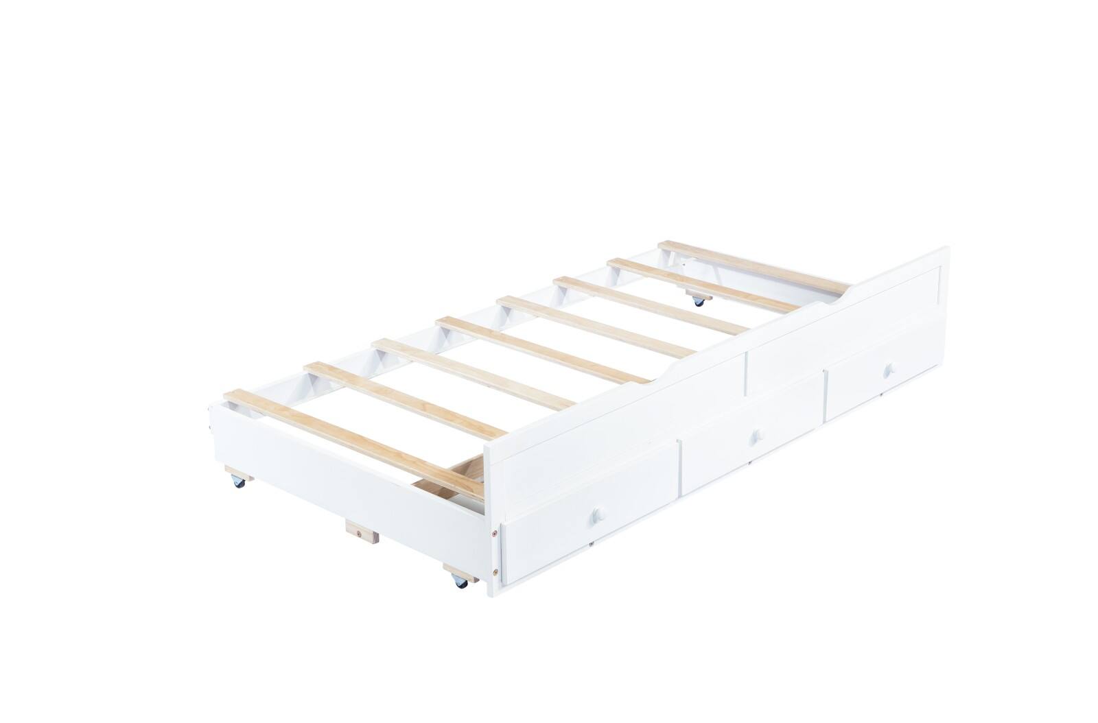 Alt View 10. Ecooso - Twin Size Bed with Headboard, Footboard, Trundle and Three Storage Drawers, Twin Size Pine Wood Bed with Headboard - White.
