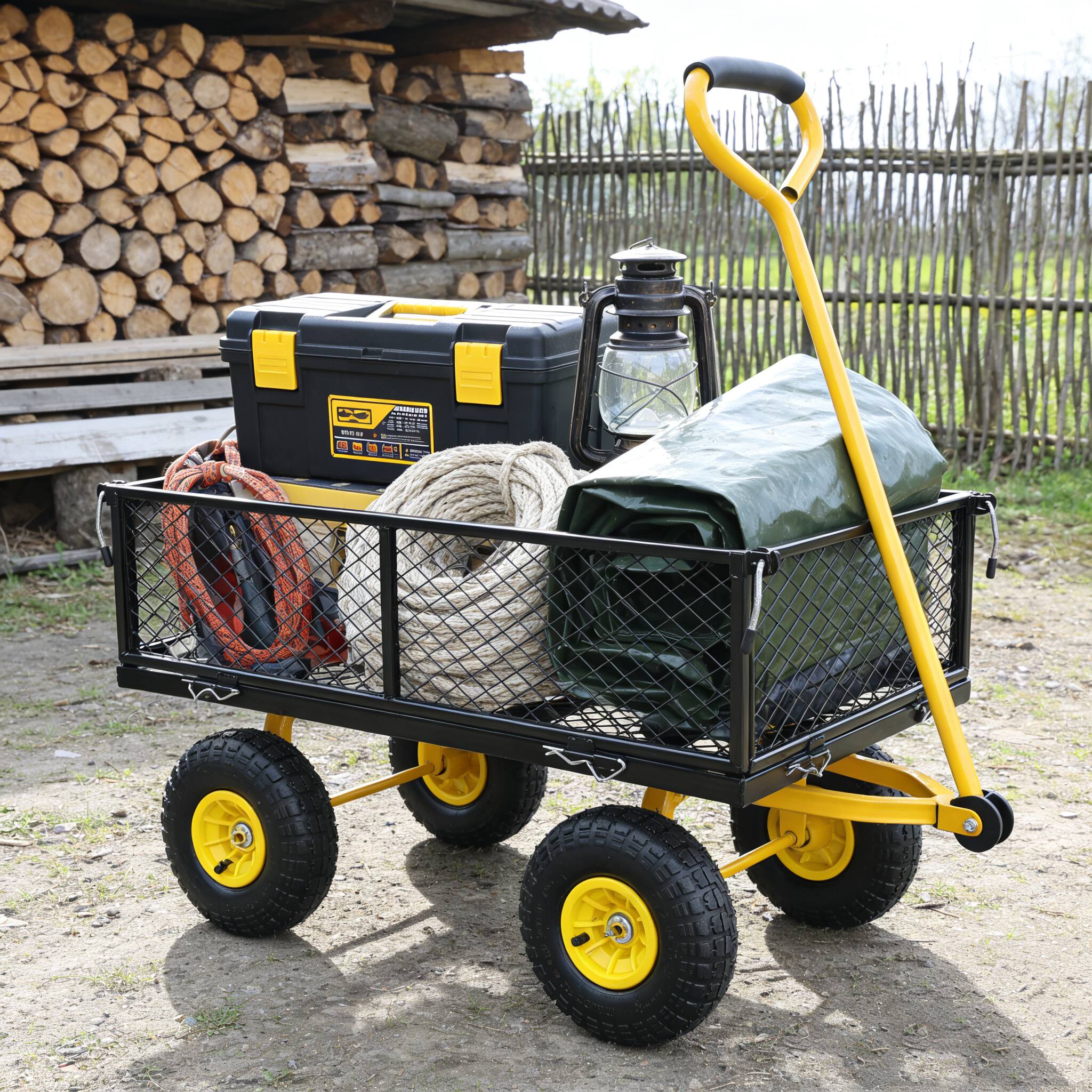 Front. Whisen - Heavy-Duty Outdoor Wagon Garden Cart, Metal Utility Hauling Vehicle for Lawn & Yard Tasks - Black.
