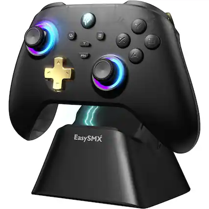 Front. Rossetta - D05 Wireless Pro Controller: Charging Dock/Hall Sensor/RGB - No Drift/Dead Zone - PC/Android/Steam/Switch - Gold.