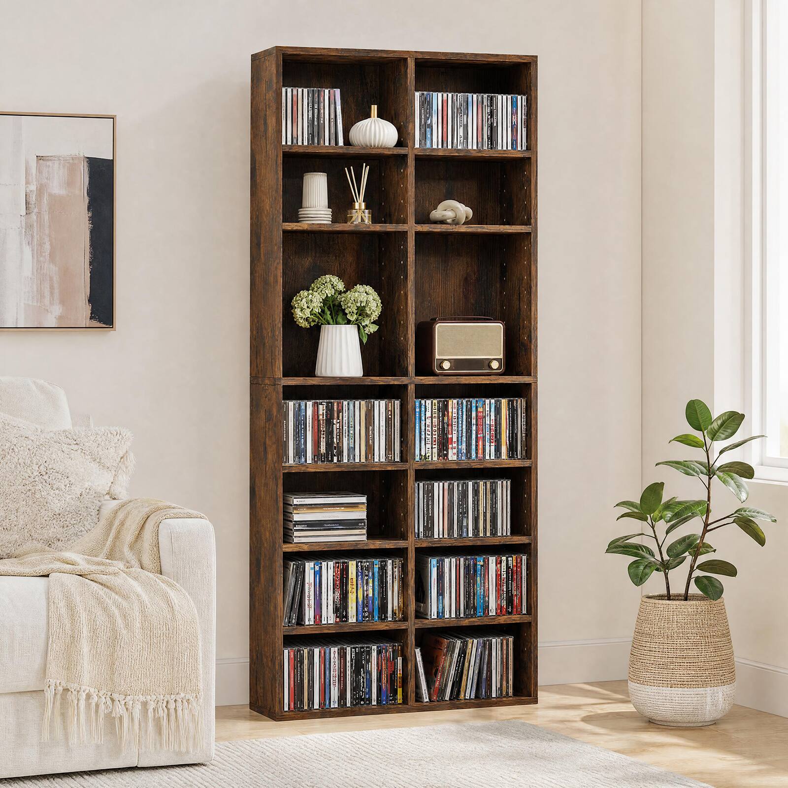 Alt View 4. Costway - Costway 1 PCS 16-Cube Bookcases CD Storage Rack 54" Freestanding Display Cabinet with 12 Adjustable Shelves - Brown.