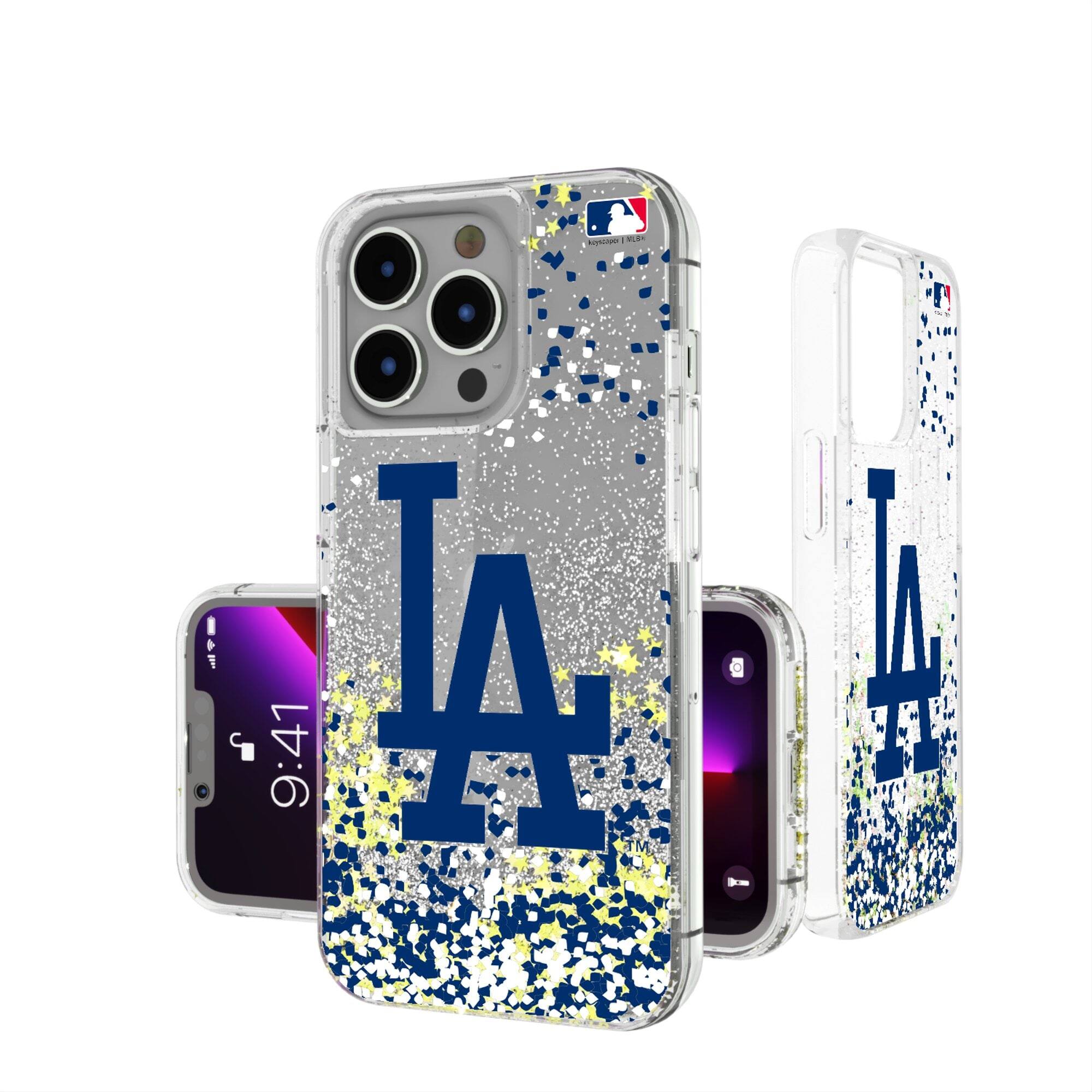 Front. Keyscaper - Los Angeles Dodgers Glitter Confetti iPhone Case - 12 Pro Max - Multicolor.