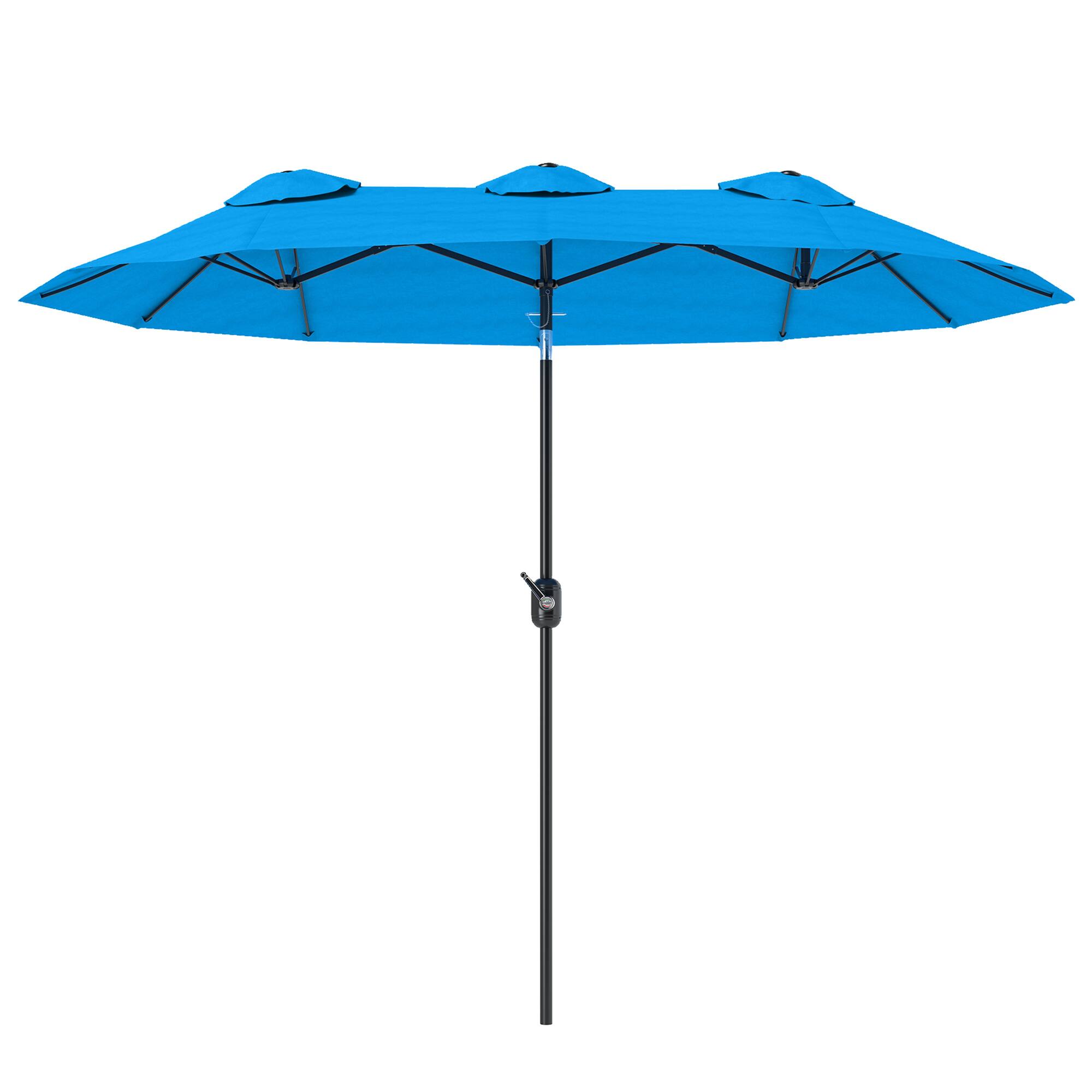 Outsunny - Double Sided Patio Umbrella, 9.5' Large Outdoor Market Umbrella with Push Button Tilt and Crank, 3 Air Vents - Blue
