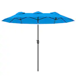 Outsunny - Double Sided Patio Umbrella, 9.5' Large Outdoor Market Umbrella with Push Button Tilt and Crank, 3 Air Vents - Blue