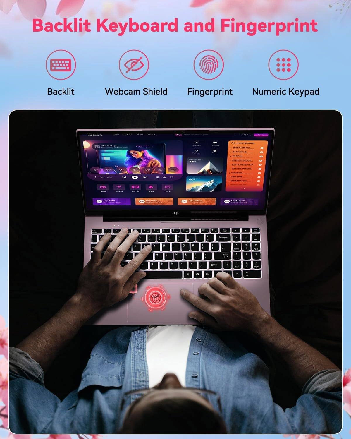 Backlit Keyboard and Fingerprint

- Backlit
- Webcam Shield
- Fingerprint
- Numeric Keypad