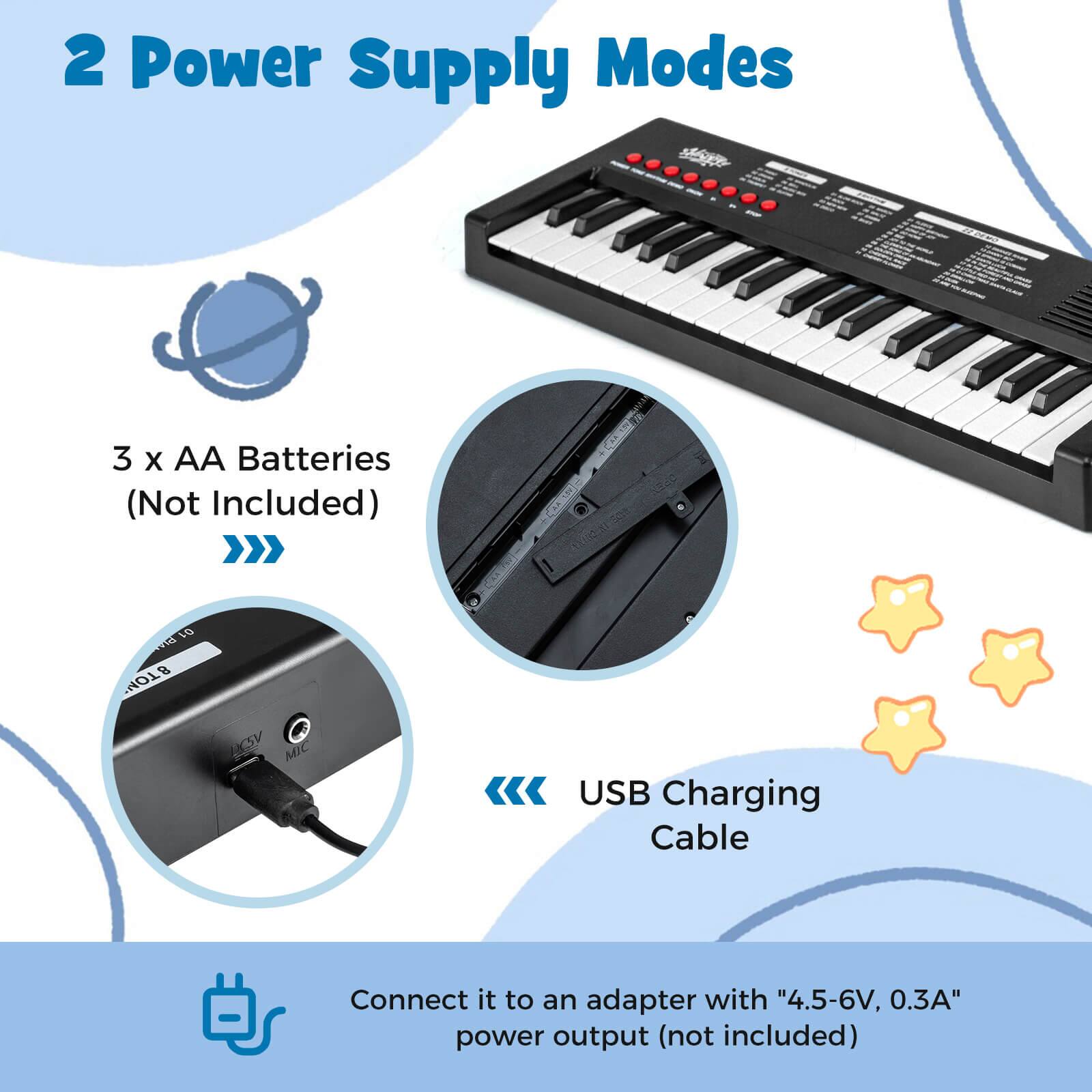 2 Power Supply Modes

- 3 x AA Batteries (Not Included)
- USB Charging Cable
- Connect it to an adapter with "4.5-6V, 0.3A" power output (not included)