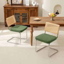 KERDOM - Rattan Dining Chairs 2 Pcs Set, Corduroy Kitchen Side Chair, Minimalist Cantilever Seat, Farmhouse Wicker Accent Chair - Green