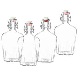 Bormioli Rocco - Pocket Flask Set of 4, 8.5 oz Glass Bottles with Airtight Closures - Clear