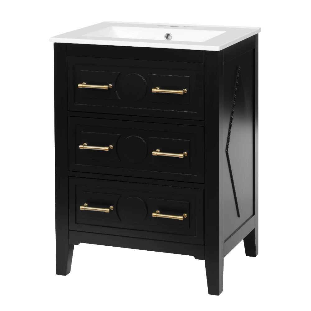 Alt View 9. Loheer - Loheer 24 inch bathroom vanity with sink Black Freestanding - Black.
