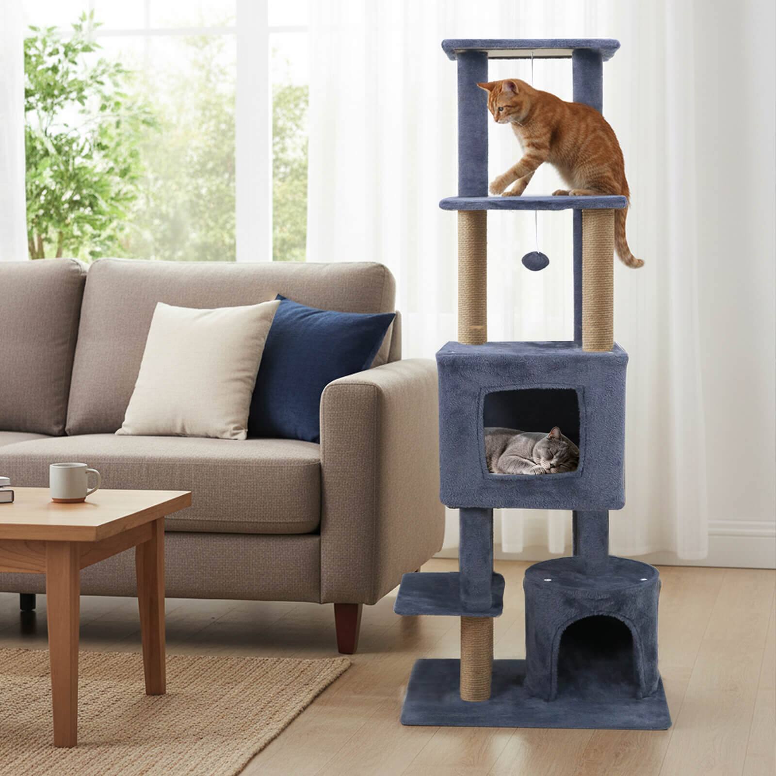 Alt View 1. Costway - Costway 64" Tall Cat Tree with 2 Large Condos, Jute Scratching Posts, Plush Top Perch - HCST11122.
