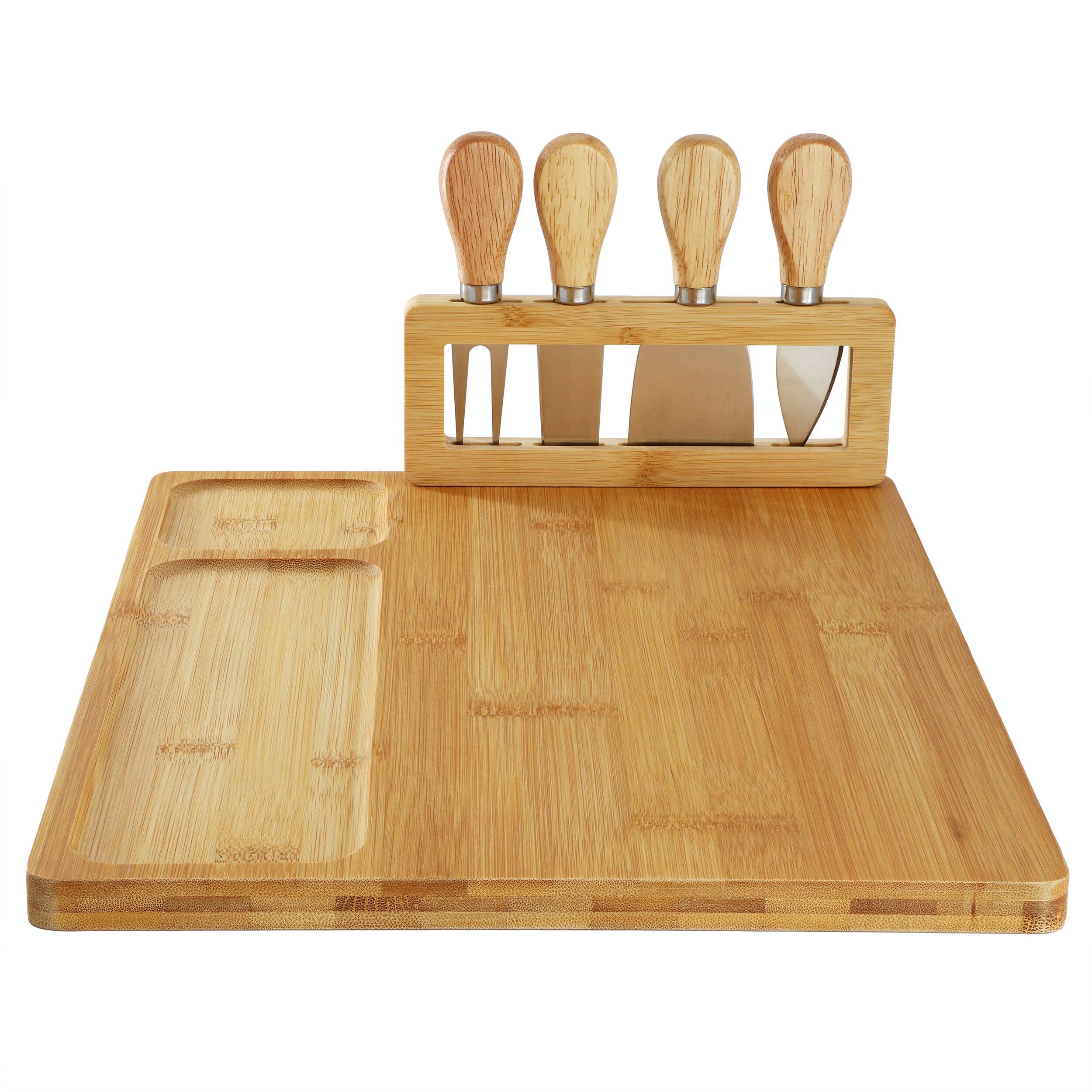 Alt View 2. MegaChef - MegaChef Bamboo Charcuterie and Cheese Board with Knife Stand Attachment and 4 Piece Knife Set - Brown.