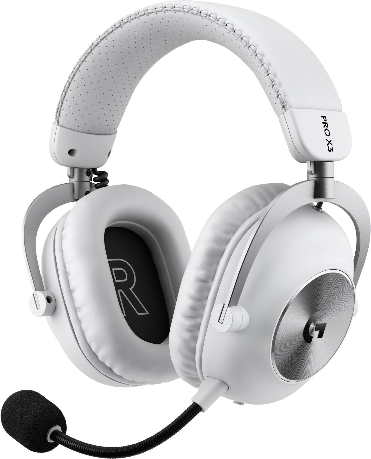 Front. Logitech - G PRO X3 LIGHTSPEED Wireless Gaming Headset with Bluetooth/USB/3.5 mm Aux for PC, PS5, PS5 - White.