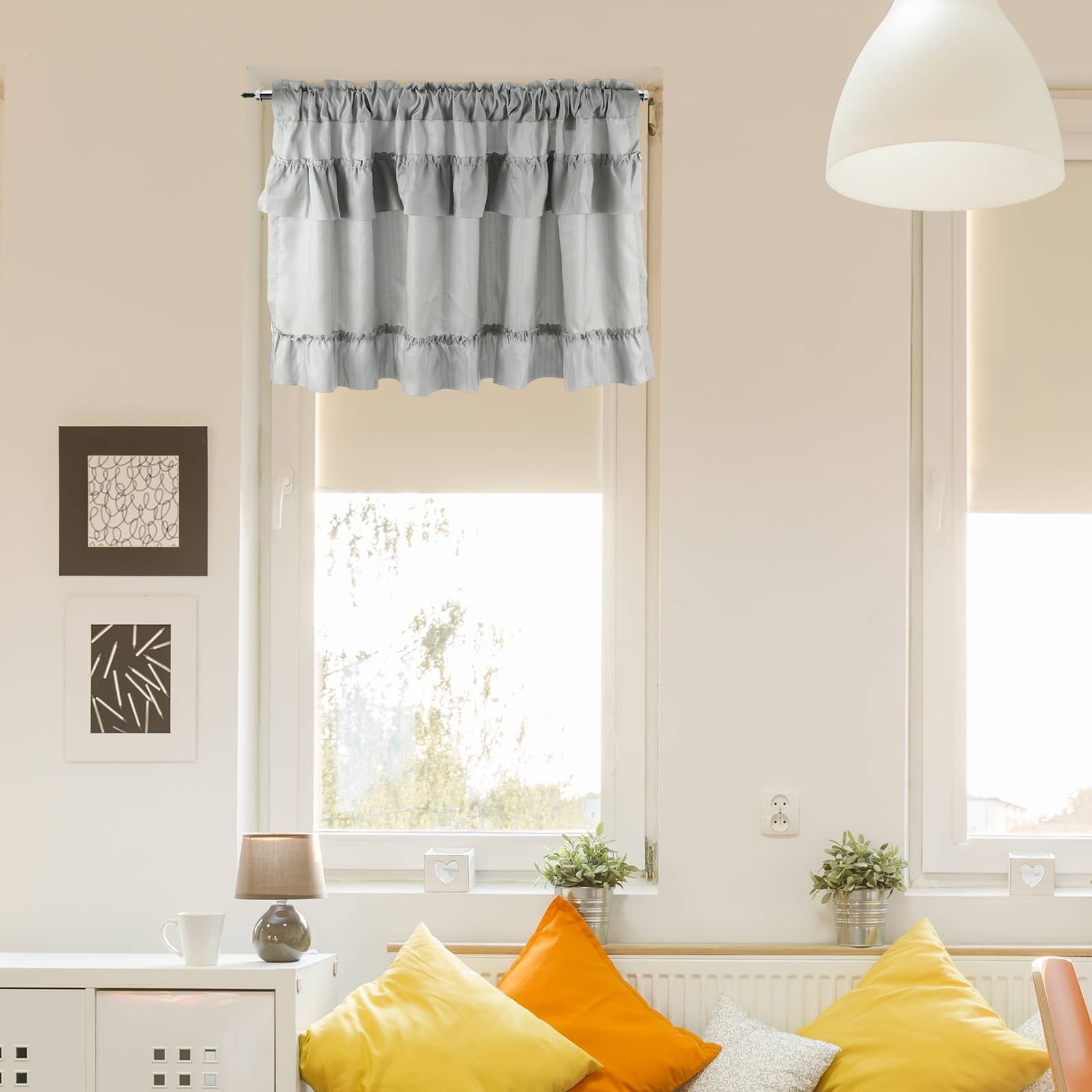 Unique Bargains - Ruffle Valance Curtain, 17.7x39 in, Pleated Rustic Half Light Filtering Rod Pocket for Bathroom Bedroom, 1 Panel - Green