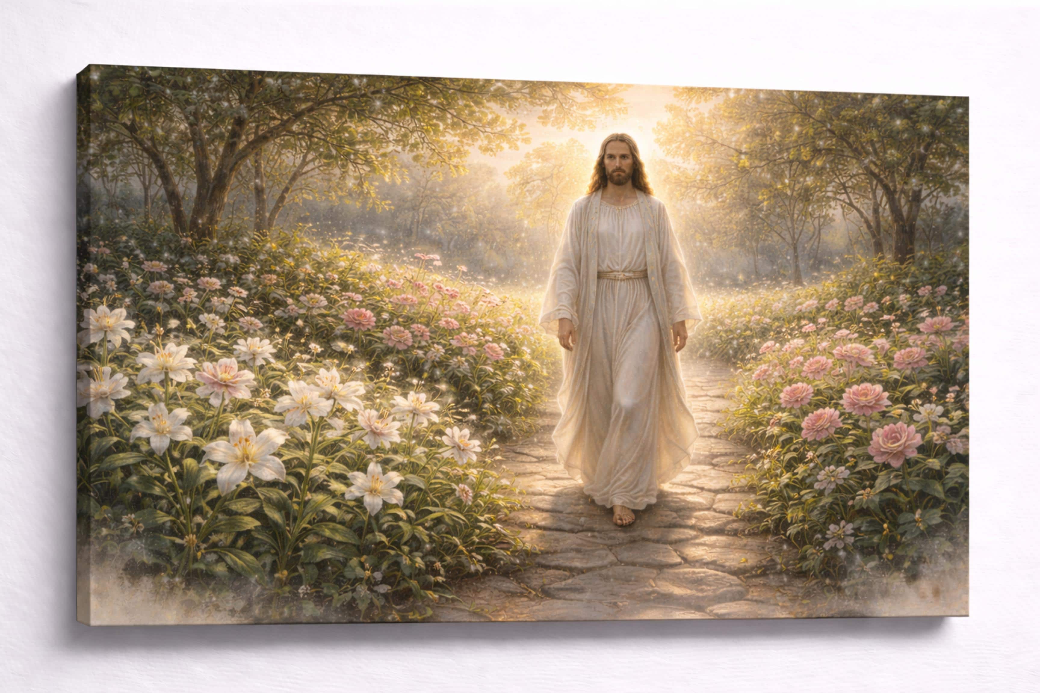 FC Design - Large Canvas 24x36" Frameless Soft Garden Walk Christ Décor Art Painting Home Wall Décor - MultiColor