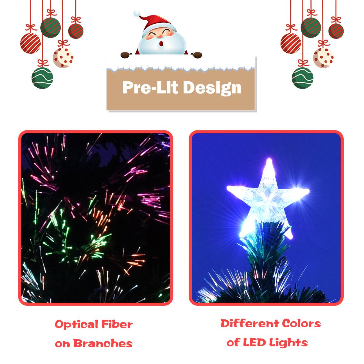 Pre-Lit Design

Optical Fiber on Branches

Different Colors of LED Lights