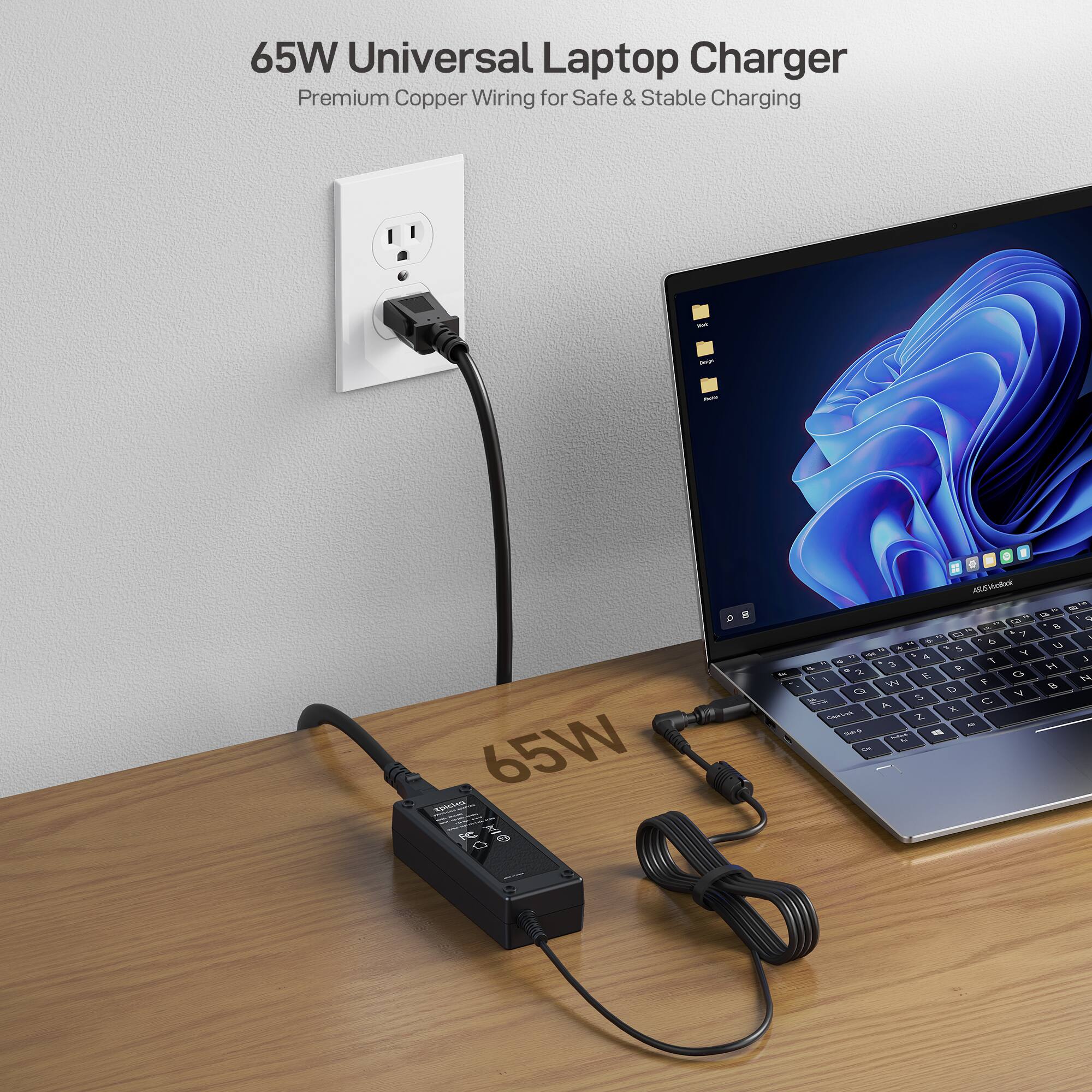 65W Universal Laptop Charger  
Premium Copper Wiring for Safe & Stable Charging