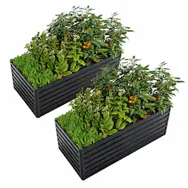 RYHNUYNE - 2-Pack Galvanized Steel Raised Garden Beds 6x3x2 FT Rustproof Colored Planter Boxes for Vegetables Flowers Herbs - Black