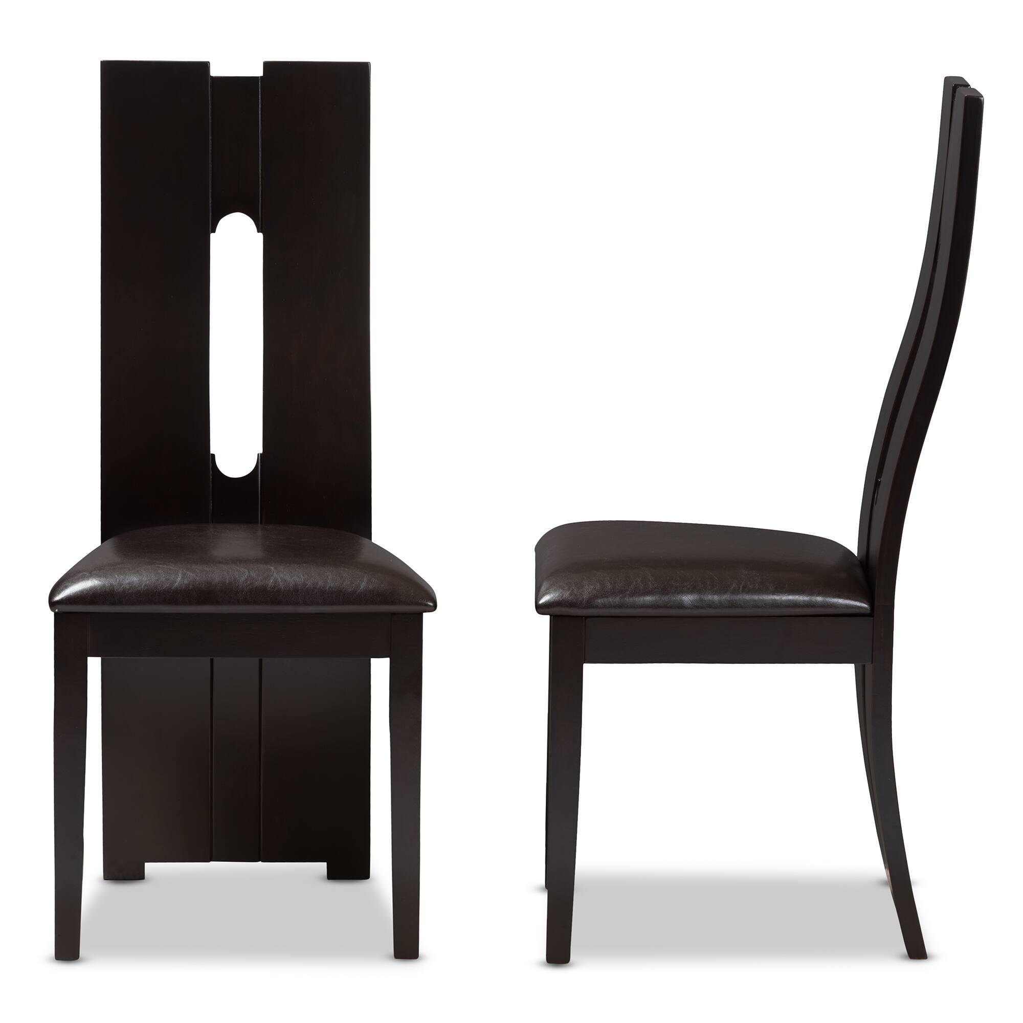 Left. Baxton Studio - Set of 2 Alani Modern and Contemporary Faux Leather Upholstered Dining Chairs - Dark Brown.